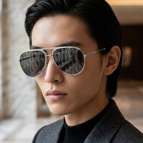 New Dior DIORESSENTIAL A2U F0A8 Silver Monogram Lens Aviator Sunglasses
